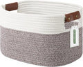 ECDYQXVU Cotton Rope Basket, Storage Baskets with Handle, 15x10x9 Inch Woven Basket for Shelves, Laundry, Towels, Clothes, Books (White Brown 1 Pack)