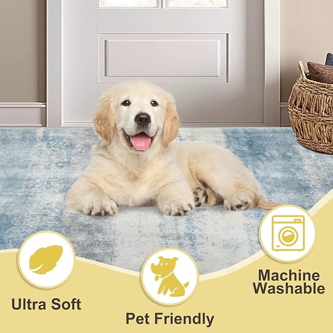 COMSLE Door Mat, Front Door Rug Indoor for Entrance Faux Wool Absorbent Non Slip Modern Throw Rug for Entryway Hallway Muddy Paws - Pet Friendly, 32x48 Inches,Milk Blue Machine Washable