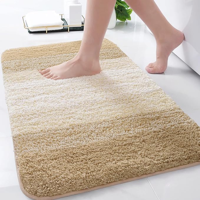 Arotive Microfiber Bathroom Rugs, Shaggy Soft and Absorbent Bath Rug, Non-Slip, Thick Plush Machine Washable Dry Bath Mats for Bathroom, Tub and Shower, 30x20, Camel, Rectangular