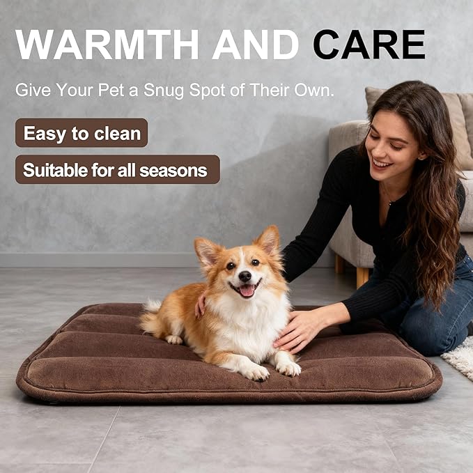 Fogkiss Dog Bed Mat, Reversible Dog Crate Pad with Washable Kennel Mat and Soft Foam, Flat Pet Bed for Dogs & Cats, for Crates Carriers & Travel (Dark Brown, 28" L*16" W*1.5" Th)