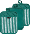 Silicone Pot Holders Set of 3 Heat Resistant & Non Slip Potholders, Professional Oven Hot Pads with Pockets Mitts for Kitchen Cooking Baking Barbecue (Emerald Green, 3)