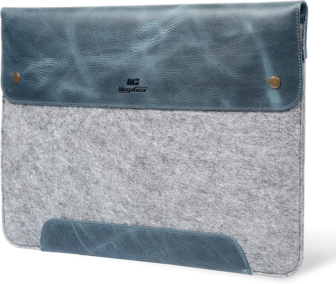 MegaGear Genuine Leather and Fleece MacBook Bag Laptop Sleeve for MacBook Pro and MacBook Air Case 14 Inch - 13 Inch (M4, M3, M2, M2, M1, Pro, Max) 13.3 Inch, iPad Pro 12.9 Inch - 2020 to 2024 Models