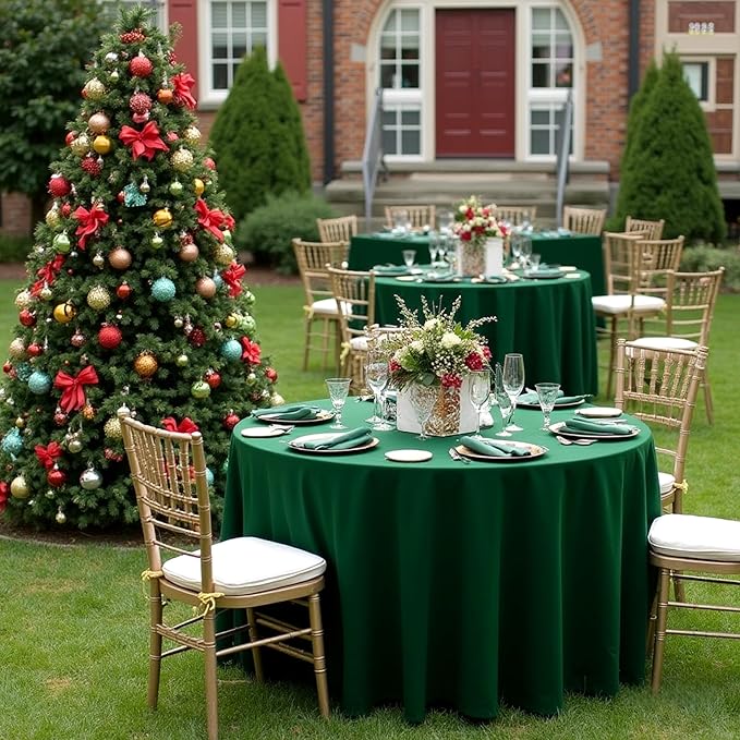 sancua Round Tablecloth 108 Inch Diameter, 6 Pack Hunter Green, Circle Polyester Fabric Table Cloth for Chiristmas Party Reception Banquet Birthday, Washable Formal Table Cover(Fit 42-96 Inch Tables)