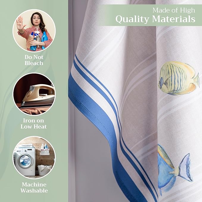 Maison d' Hermine Kitchen Towels Set of 3 100% Cotton 27.50" x 20" Reusable Cloth Tea Dish Towels Absorbent with Hanging Loop for Kitchen, Home, Dining, Cocktail Parties Spring/Summer (Poisson)