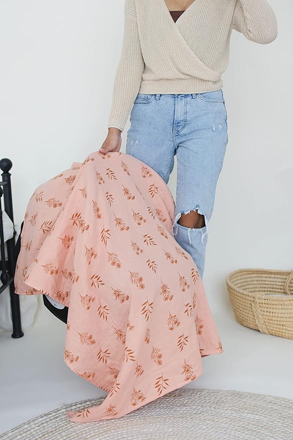 Leyl&Ari Muslin Baby Swaddle Blanket | 100% Organic Receiving Wrap (Peach/Wildflowers)
