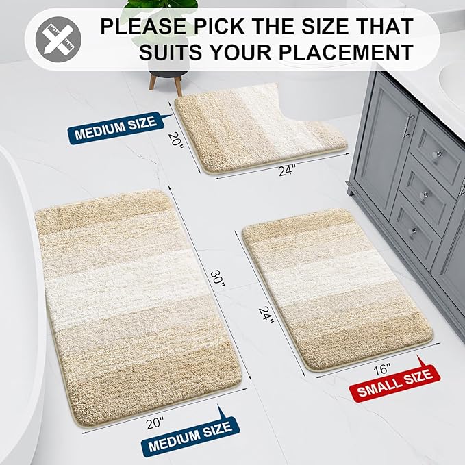 Arotive Microfiber Bathroom Rugs, Shaggy Soft and Absorbent Bath Rug, Non-Slip, Thick Plush Machine Washable Dry Bath Mats for Bathroom, Tub and Shower, 36x24, Light Beige, Rectangular