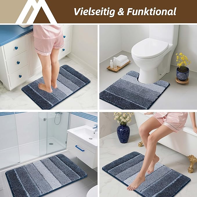 COSY HOMEER Toilet Rugs U-Shaped 24"x20", Ultra Soft Absorbent Bath Mat with Non-Slip TPR Backing, Machine Washable Shaggy Rug for Toilet, Dark Blue