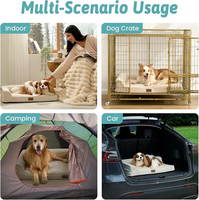 COZY KISS Orthopedic Dog Bed for Extra Large, XXL Dogs Bed, L Shaped Foam Anti-Slip Bottom Giant Pet Cat Sofa with Washable Cover, Suitable for Pet Up to 150 lbs, 48x35x8 inch, Beige ﻿