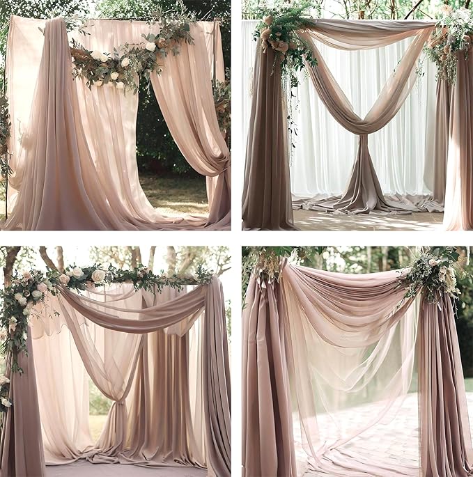 Barcelonetta | Chiffon Fabric | Decoration, Drapery Fabric | Wedding, Gender Reveal, Baby Shower, Birthday | for Arbor, Arch, Canopy, Table and Chair Decoration (Sand, 10 Yards)