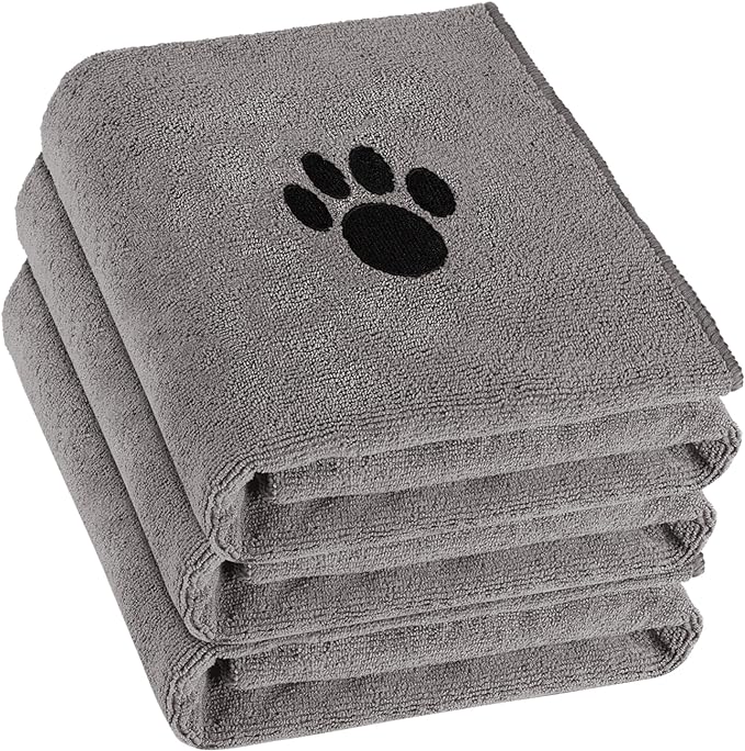 Puomue 3 Pack Microfiber Dog Towels for Drying Dogs, Super Absorbent and Soft Pet Grooming Towel, 40 Inch X 23.6 Inch, Perfect Dog Drying Towels for Large, Medium or Small Dogs, Grey