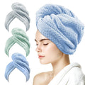 my novel things 3 Pack Microfiber Hair Towel Wrap for Women 25.4"x9.8", Super Absorbent Hair Towel Wrap, Quick Dry Hair Towels with Button for Curly Hair Anti Frizz (Blue,Green,Gray)