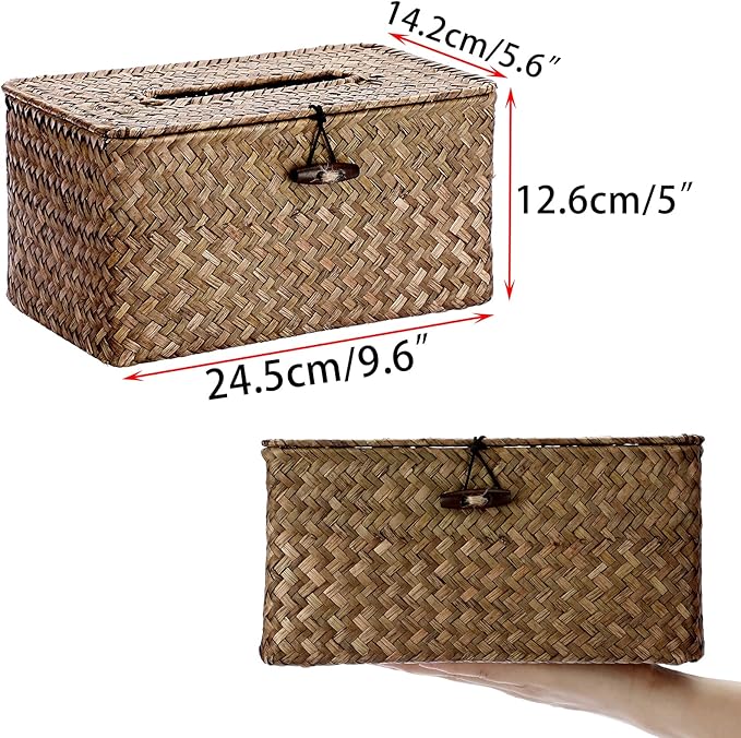 Sumnacon Tissue Box Cover Large Rectangle Tissue Box Seagrass Tissue Box Holder Woven Tissue Holder Decorative Tissue Cover for Bathroom Tissue Box Cover Rectangular for Home Office Table Coffee