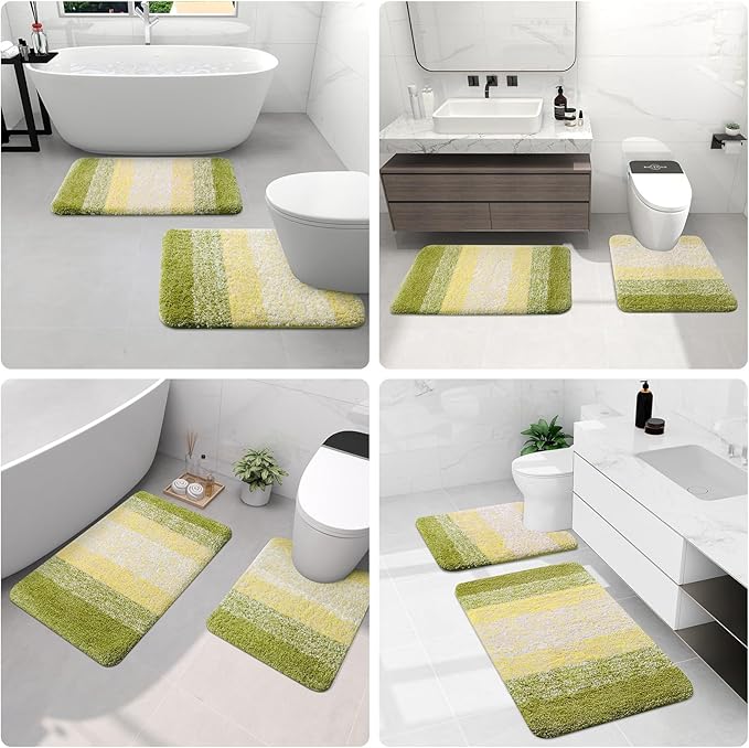 Arotive Microfiber Bathroom Rugs, Shaggy Soft and Absorbent Bath Rug, Non-Slip, Thick Plush Machine Washable Dry Bath Mats for Bathroom, Tub and Shower, 24x16, Olive Green, Rectangular