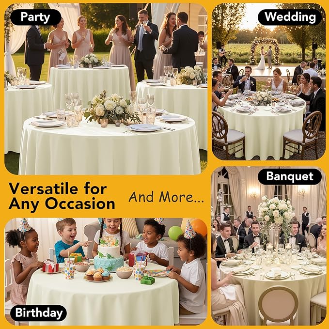 10-Pack Ivory Round Tablecloths, 90 Inches, Stain-Resistant Polyester for 4-5 Ft Round Tables - Washable Table Covers for Weddings, Banquets, Birthday Parties, Events