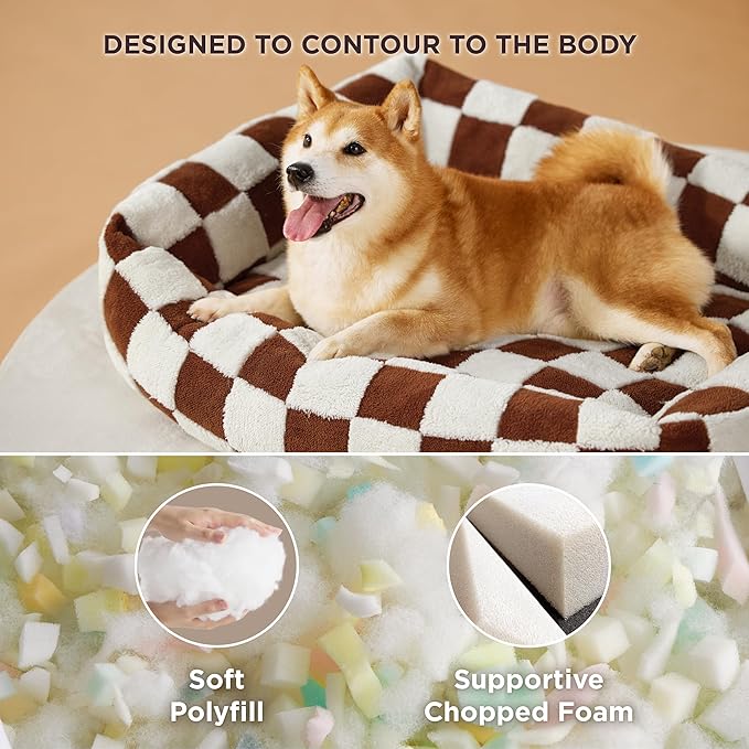 LE SURE Cute Dog Bed for Large Dogs - Washable Pet Beds,Cozy Rectangle Orthopedic Sofa with Jacquard Shaggy Plush & Anti Slip Bottom,36x27x8inches