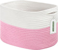 ECDYQXVU Cotton Rope Shelf Storage Basket, 15x10x9 in, Shelf Storage Baskets for Clothes, Towels, Books, Laundry (White/Pink, 1 Pack)