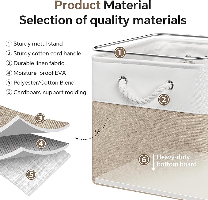 ECDYQXVU 13x13 Inch Cube Storage Bins with Reinforced Bottom Cardboard, 6 Pack Large Foldable Fabric Storage Cubes with Handles for Shelf, Closet, Laundry Organization (White&Khaki)