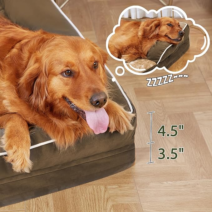 Casa Paw Orthopedic Dog Beds for Large Sized Dogs, Waterproof Egg Crate Foam Large Dog Couch Beds with Comfy Bolster 36x27Inch, Washable Pet Beds with Removable Cover and Nonskid Bottom, Brown