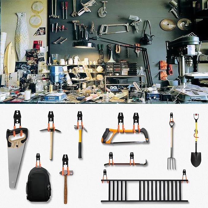 Rlipily 24 Pack Garage Hooks Steel Heavy Duty Garage Storage Hooks Utility Steel Wall Mount Garage Hanger&Organizer for Bikes,Garden Tools, Ladders, Bulk Items，Ropes and More Equipment