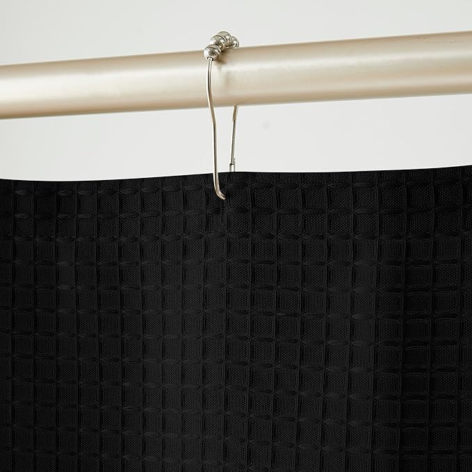 Indecor Home Luxury Waffle Weave Shower Curtain Elegant Hotel Style Fabric for Bathroom, Water Repellent, Machine Washable Black Waffle