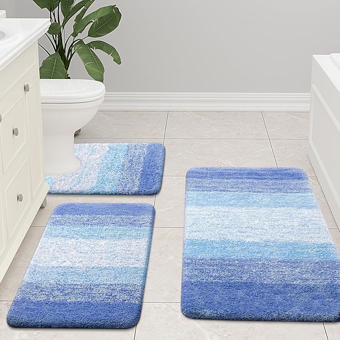 Arotive Microfiber Bathroom Rugs, Shaggy Soft and Absorbent Bath Rug, Non-Slip, Thick Plush Machine Washable Dry Bath Mats for Bathroom, Tub and Shower, 59x24, Light Royal Blue, Rectangular