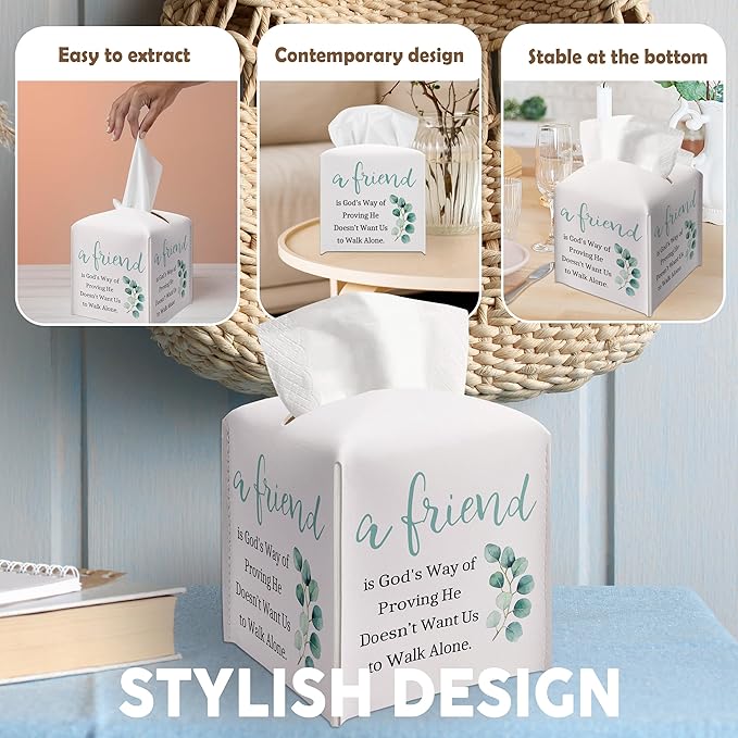 Christian Decorative Tissue Box Cover Holder, Tissue Box Cover Square with Belt Bottom, Friendship Gift Ideas for Friends, A Friend is God's Way, Bathroom Office Decor-(5.2 Inches)