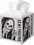 Tissue Box Gifts with Leather Cover Square, Inspirational Gift Ideas for Friends, Stay Positive, Skeleton Desk Decor for Bathroom Toilet Office, New Home Favor-(5.2 Inches)
