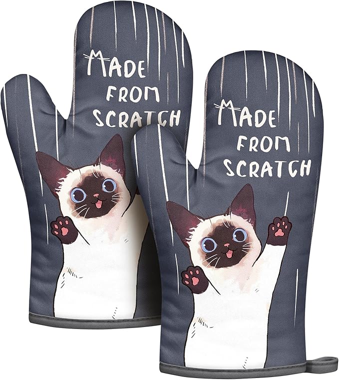 Slohif Funny Oven Mitt Heat Resistant for Women - 2 Pack Cat Cute Novelty Cool Kitchen Oven Mittens with 100% Cotton for Baking and Cooking Accessories
