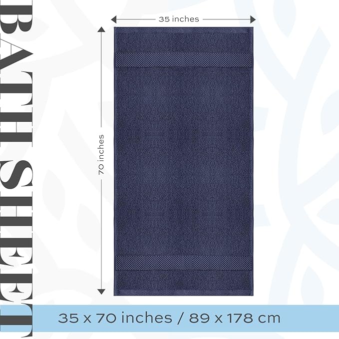 White Classic Luxury Soft Navy Bath Sheet Towels - 650 GSM Cotton Luxury Bath Towels Extra Large 35x70 | Highly Absorbent and Quick Dry | Hotel Collection Extra Large Bath Towels Oversized, 2 Pack