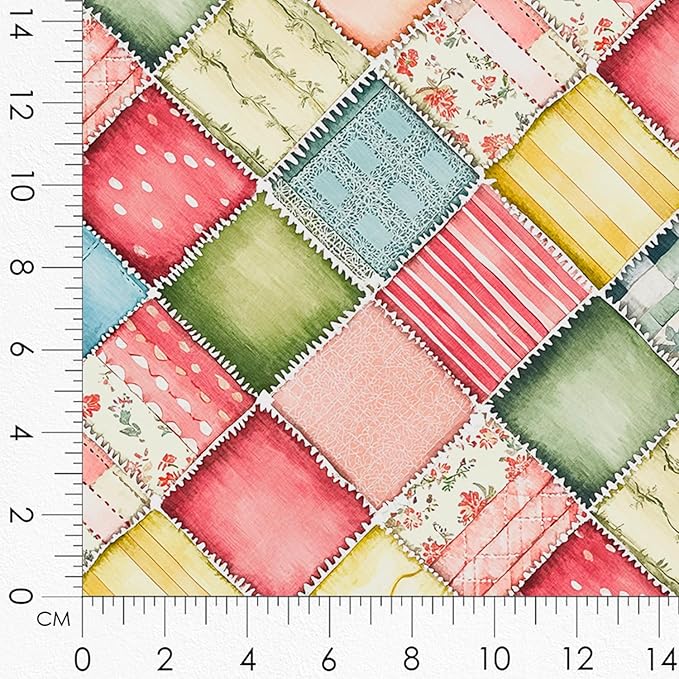 Patchwork Ice Cream Cotton Fabric Panel – 6 Designs (10×10 inch Each) + Bonus Sheet 29.5×19.6 inch, 100% Cotton 140 GSM, Made in Türkiye