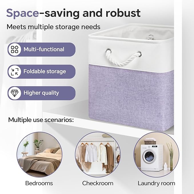 ECDYQXVU 13x13 Inch Cube Storage Bins with Reinforced Bottom Cardboard, 6 Pack Large Foldable Fabric Storage Cubes with Handles for Shelf, Closet, Laundry Organization (White&Purple)