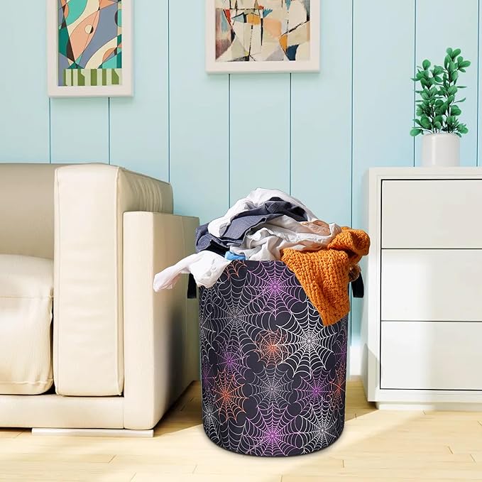 Spider Web Laundry Basket Gothic Print Oxford Cloth Laundry Hamper With Handle Foldable Portable Clothes Storage Basket 18.9 X 16.5 In Storage Bag For Laundry Room/Bathroom/Bedroom/Dormitories