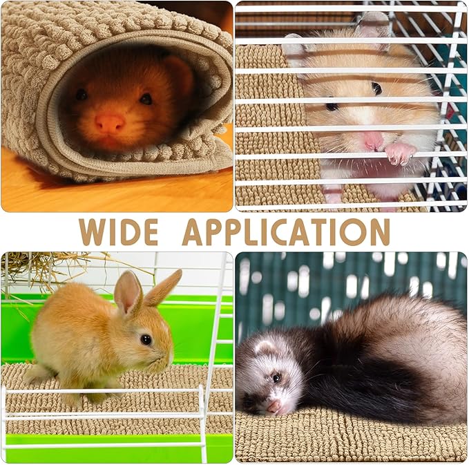 Amylove 4 Pcs Guinea Pig Cage Liner Guinea Pig Bedding Dog Door Mat for Muddy Pet Paws Washable Chenille Pee Pads Small Animal Sleeping Bed for Bunny Hamster(16 x 24 Inch,Square,Beige)
