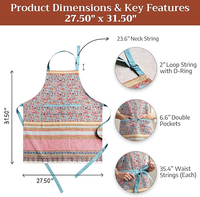 Maison d' Hermine 100% Cotton Apron for women with Pocket Kitchen Chef Apron for Men Cooking Gardening Server Waitress