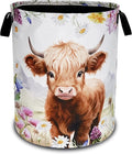 Highland Cow Laundry Basket Oxford Cloth Animal Flowers Laundry Hamper With Handle Foldable Portable Clothes Storage Basket 18.9 X 16.5 Inch Storage Bag For Laundry Room/Bathroom/Bedroom/Dormitories