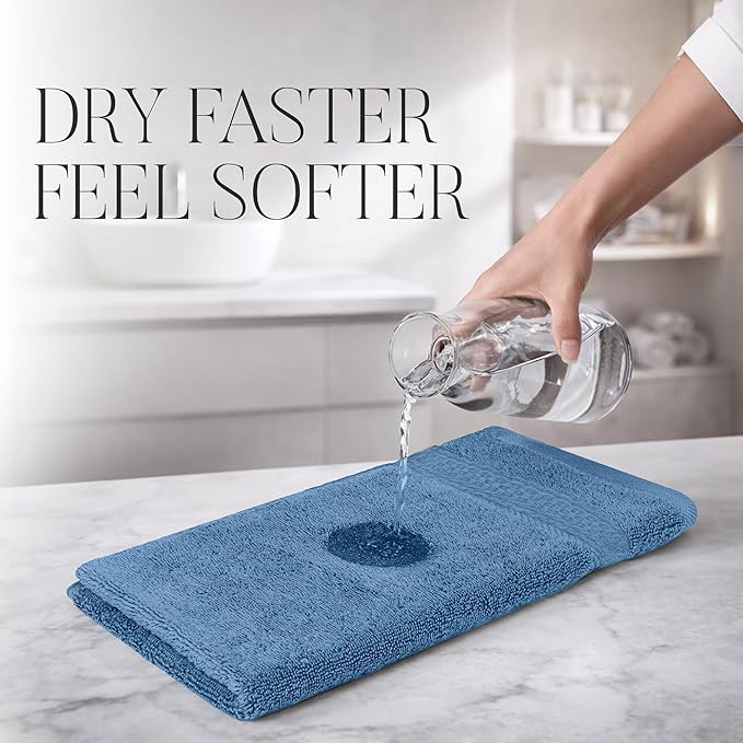 RIVERSIDE 12 Pack Premium 100% Cotton Face Wash Cloths, 12 x 12 Inches, Soft & Absorbent Face Towels for Bathroom Wash Clothes, 550 GSM Luxury WashCloths for Showering, Body, Spa & Gym, Electric Blue