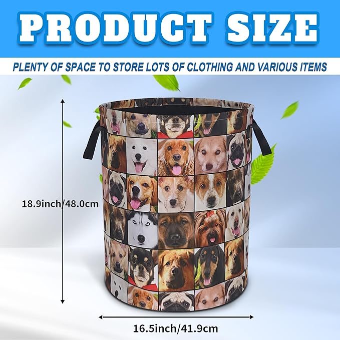 Cute Dog Laundry Basket Animal Pet Oxford Cloth Laundry Hamper With Handle Foldable Portable Clothes Storage Basket 18.9 X 16.5 Inch Storage Bag For Laundry Room/Bathroom/Bedroom/Dormitories