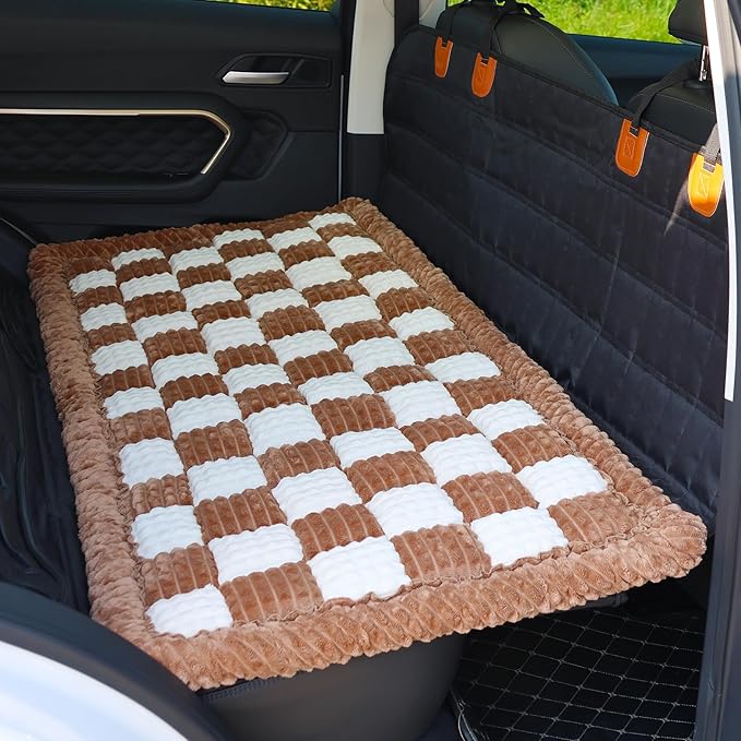HOMEREFROM Dog Bed for Car, Backseat Pet Bed Mat, Dog Seat Cover for Car Back Seat, Non-Slip Travel Pet Mat, Fit for Backseat Extenders and Seat Covers (Brown&White, 24.8x54inch)