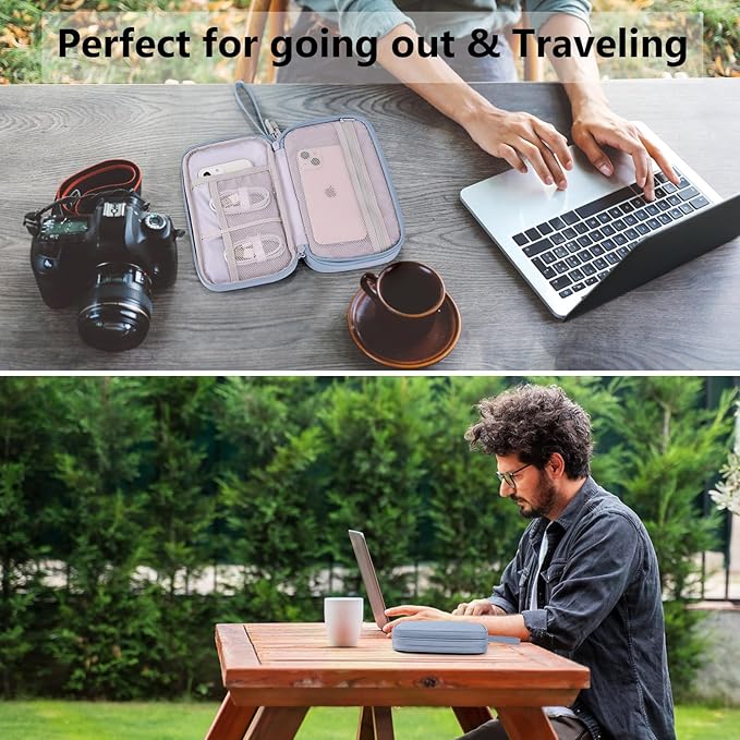 DDgro Electronics Travel Organizer, Tech Accessories Pouch Bag for Cables/Charger & Cords (Haze Blue, PU-M)