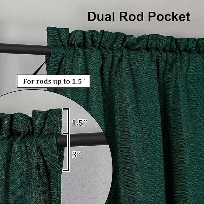 Lecloud Bessie Hunter Green Curtains 78 Inches Long 2 Pcs, Airy Home Decor Living Room Curtains for Bedroom Decor, Light Filtering Rod Pockets Elegant Drapes for Dining Room, Each 40" W x 78" L