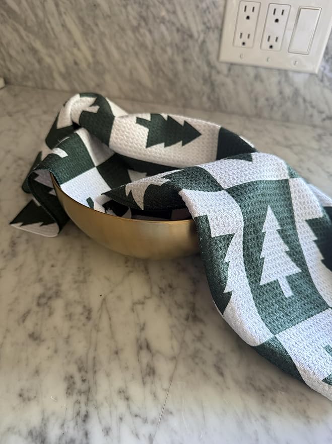 Desert Aqua 2 Pack || Double Sided|| Not Your Ordinary Kitchen Towels || Dish Towels || Quick Dry || Waffle Weave Microfiber || Designer Prints || Highly Absorbent || Hanging Hook (Forest Christmas)