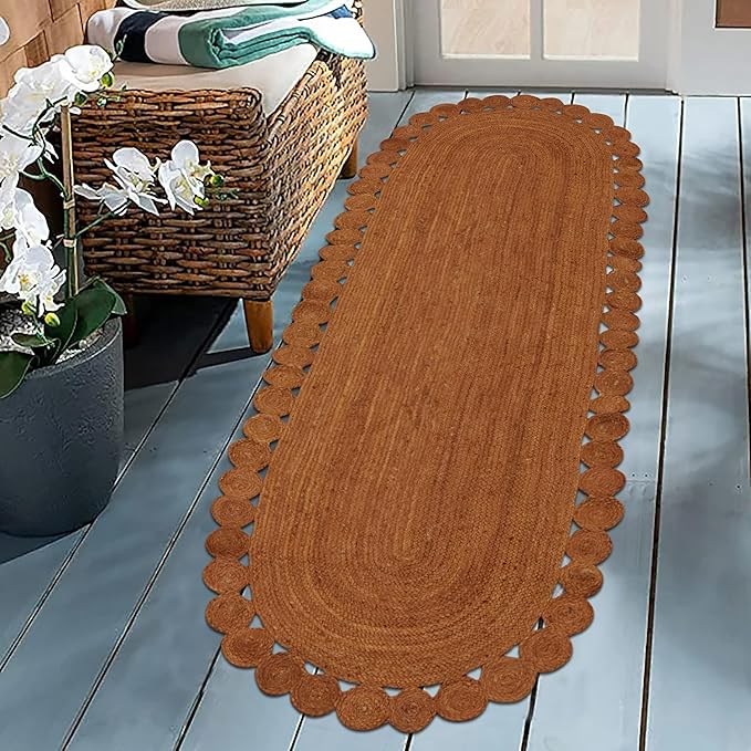 Runner - Oval Rug 2x10 Area Rug Kilim Rug Orange Solid Design 0.27 inches ThickIndoor Outdoor Rug Flatweave Rug High Traffic Area Bedroom Bedside Oval Kitchen Hallway
