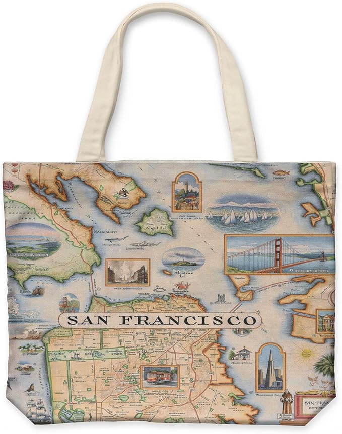 Xplorer Maps Canvas Tote Bag with Handles, Cloth Grocery Shopping Bag, Reusable & Eco-friendly Bag, 100% Cotton, Washable