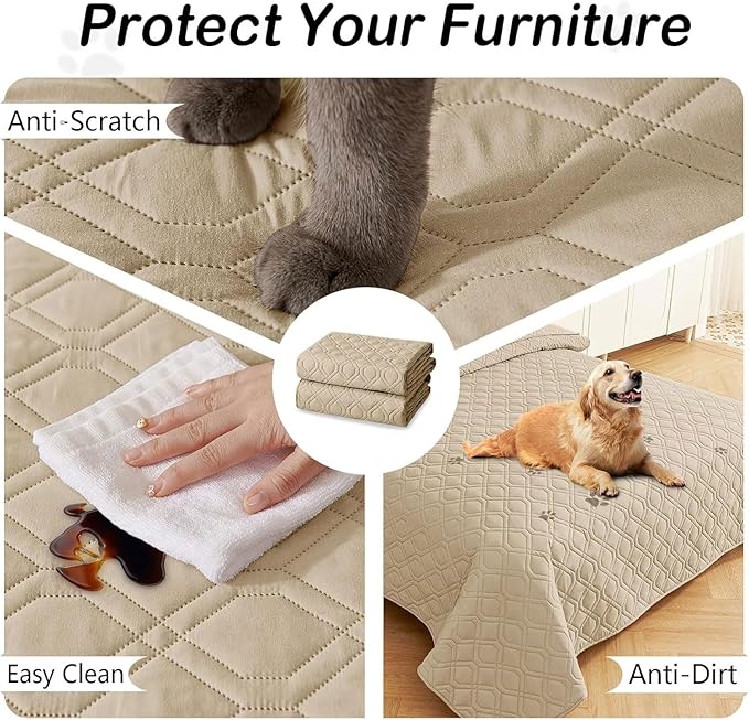 hyha Waterproof Dog Bed Blanket, Soft Pet Blankets, Waterproof Couch Cover for Dogs, Reversible Sofa Covers Washable for Furniture (40x90 Inch, Taupe/Beige)