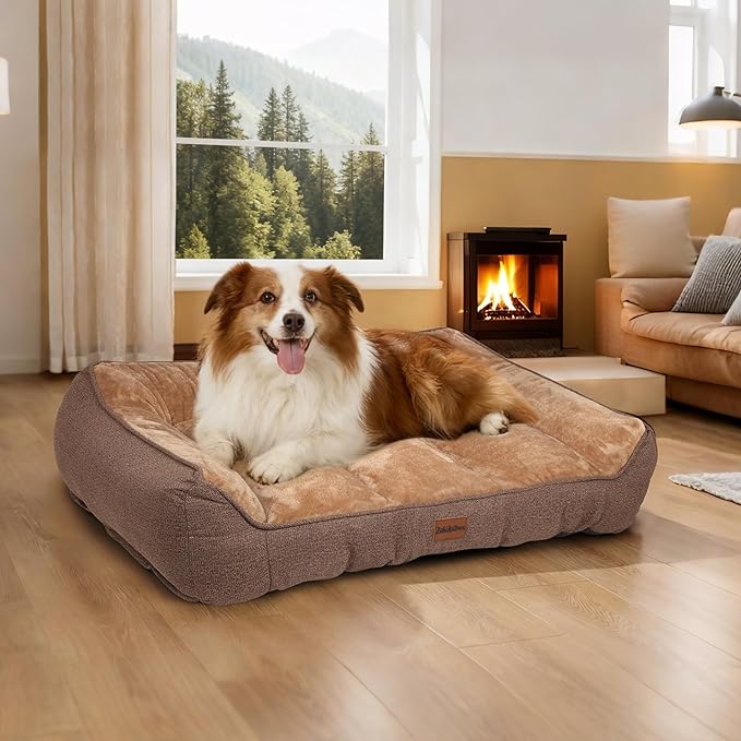 ZAKAPAWS Orthopedic Dog Bed for Large Dogs - Waterproof Memory Foam Dog Couch Bed with Sides, Pet Beds with Washable Cover & Non-Slip Bottom, Brown, 38x28 Inch