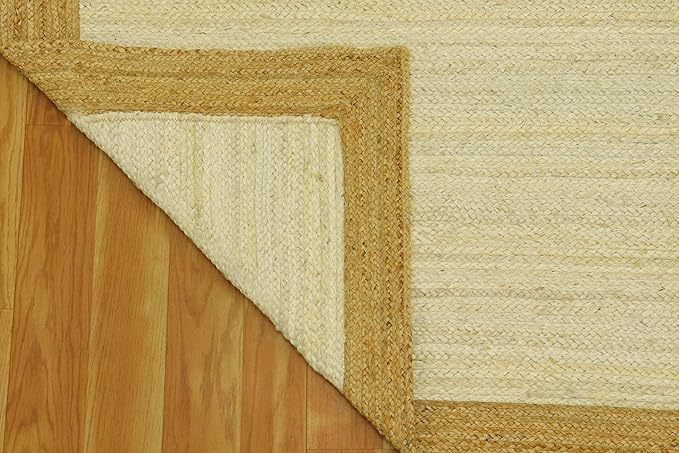 Scalloped Edge Rug, Hand Woven Natural Jute Area Rug, 6x9 Ft Beige & Brown Braided Sisal Kilim Rugs for Living Room, Kitchen, Entryway, Farmhouse