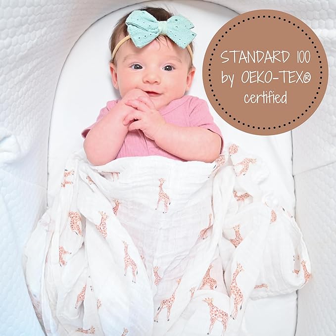 LollyBanks Baby Blanket, 100% Cotton Muslin Swaddle Blankets for Boys and Girls, Large 47 x 47 Inches Newborn Receiving Blankets, Soft and Breathable Newborn Blanket, Registry (Giraffe Print)