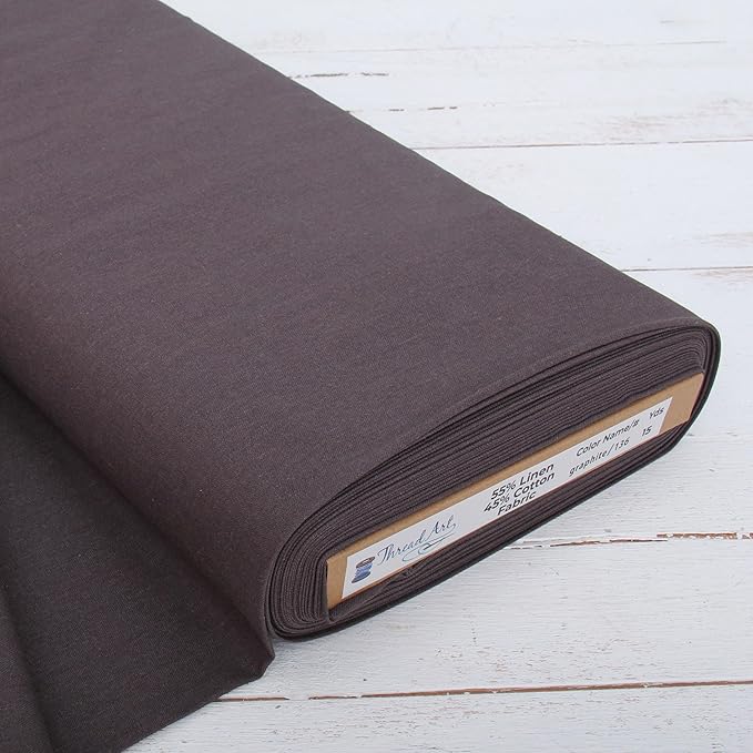 Threadart Linen Fabric by The Yard - Premium Cotton Linen Fabric for Embroidery, Cross Stitch, Apparel, Canvas, Home Décor- 55" Width - Graphite