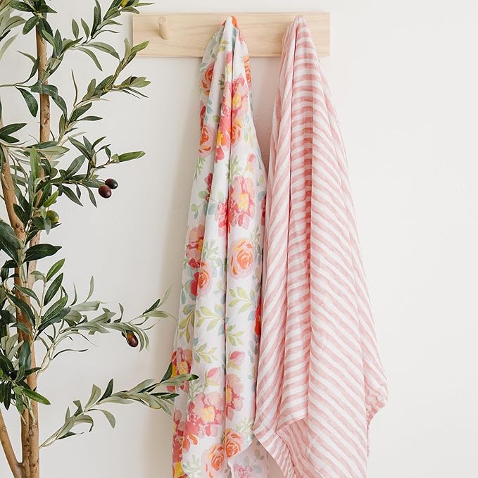 Featherhead™ 100% Cotton Muslin Swaddle Blankets for Baby Girl - Large 47”x 47” - Pre-Washed, Soft, & Breathable - Newborn Essential & Perfect Baby Registry Gift (4 Pack - Garden Floral)