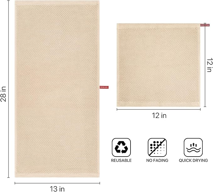 FreeNook 100% Cotton Waffle Weave Kitchen Towels, 4 Pack Dish Cloths for Washing Dishes, Ultra Soft Absorbent Dish Towels, Quick Drying Kitchen Rags, 13x28 Inches, Beige